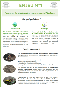 Extrait de la mallette pédagogique - Fiche sur l'écologie et la biodiversité